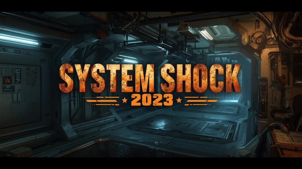 Dark futuristic corridor inside Citadel Station from System Shock 2023 remake.
