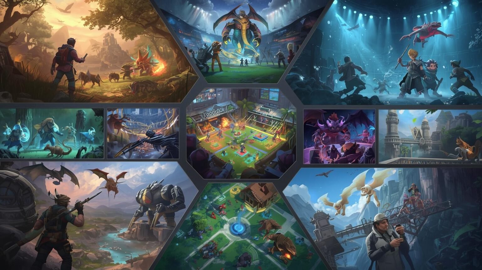 Collage of the best Pokémon games including Legends Arceus, Sword and Shield, Pokémon GO, Emerald, and classic Pokémon titles.