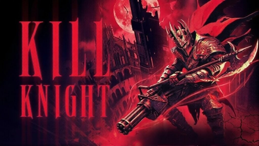 Dark fantasy armored knight wielding heavy weapon in red abyss setting Kill Knight game