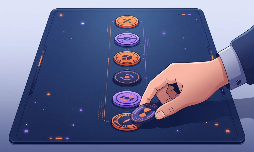 Player arranging trivia pucks in the correct order on a game board