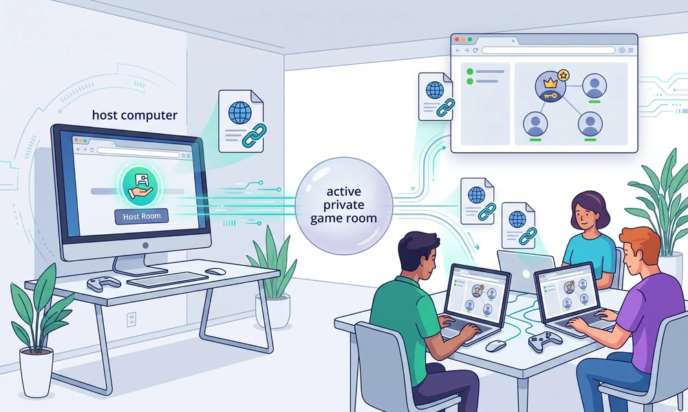 Host inviting friends to a private multiplayer browser game room