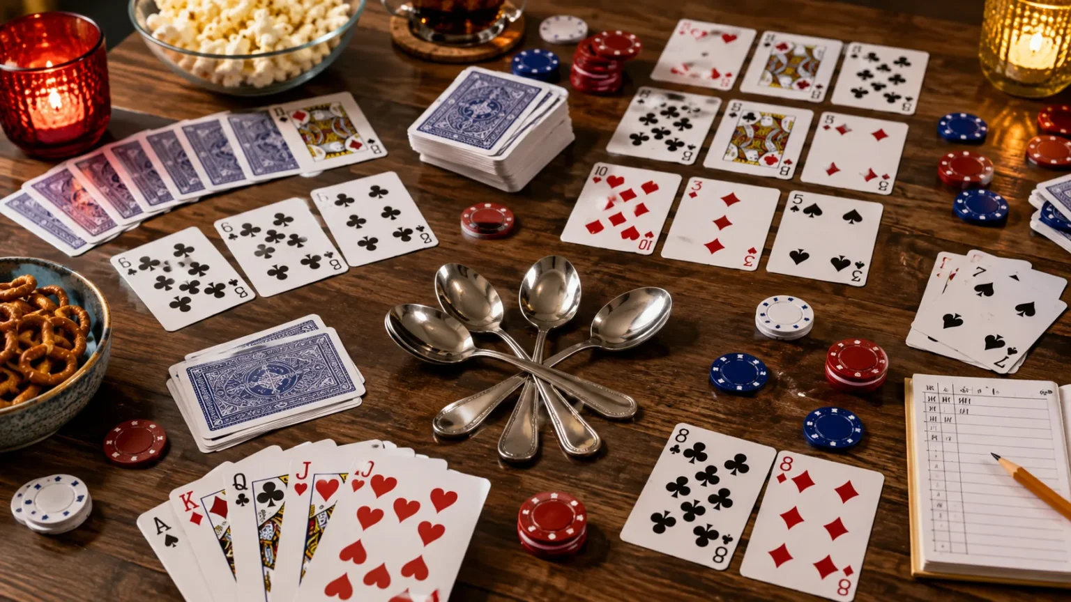 10 Best Party Games With Playing Cards Using a Standard 52-Card Deck Party games with playing cards using a standard 52-card deck, spoons, cards, chips and score sheet