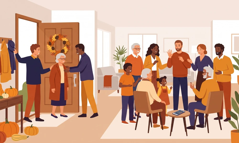 Family and friends gathering together for easy Thanksgiving group activities