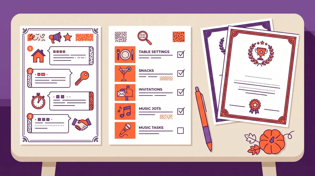 Printable mummy wrap game host pack with checklist, score sheets and award certificates