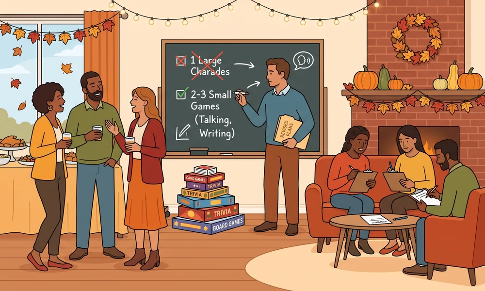 Host adjusting Thanksgiving games for different group sizes and play styles