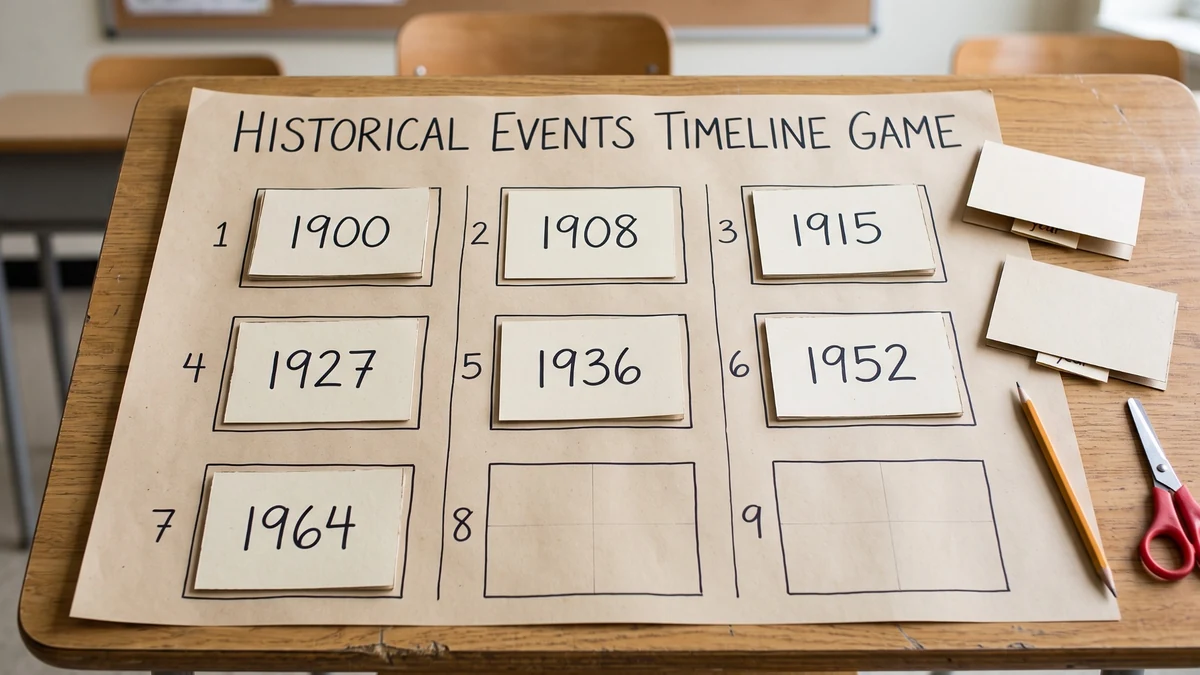 Timeline Table board game with historical year cards arranged in chronological order