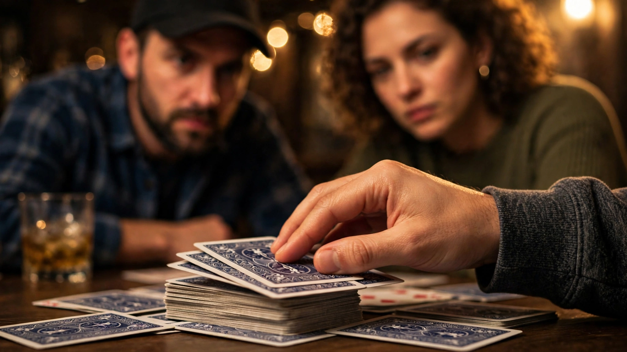 Player bluffing by playing cards face down in the Cheat card game