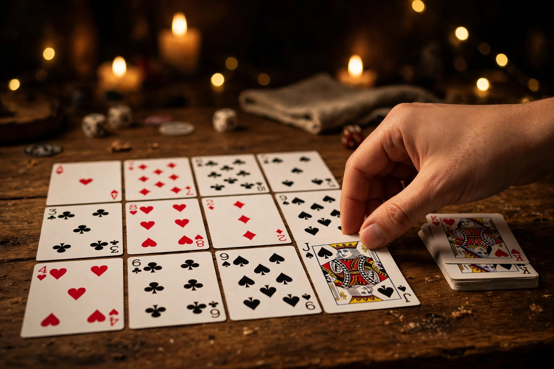 A Jack being played as a wild card in Trash, with a Queen and King waiting in the discard pile as trash cards