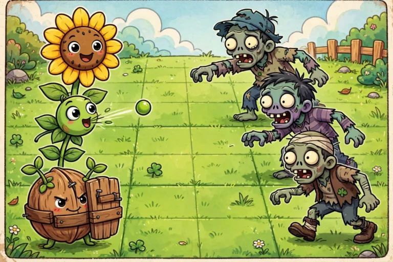 Plants vs Zombies Board Game: Kickstarter Launches October 14, 2026 Cartoon plants defending lawn lanes against cartoon zombies, representing the Plants vs Zombies board game